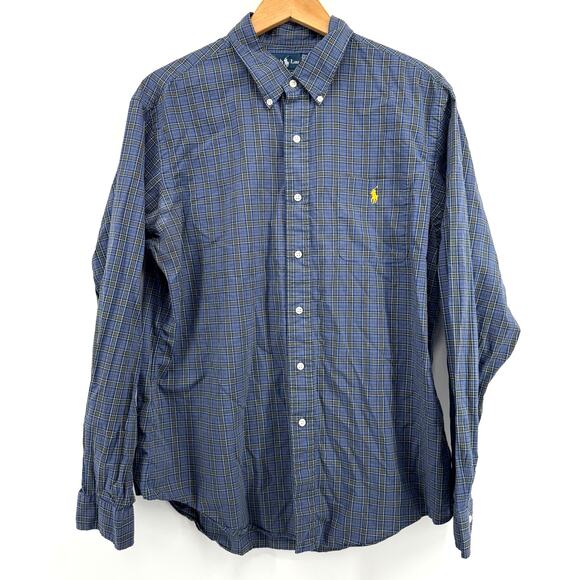 POLO RALPH LAUREN Mens Front Pocket Button Down Blue Plaid Shirt Preppy X-Large - Picture 2 of 7